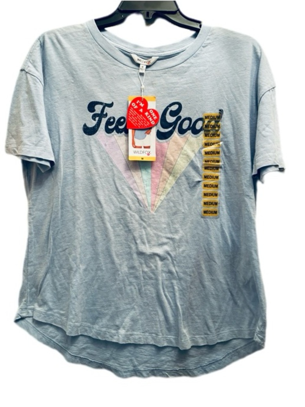 Wildfox NwT Blue " Feeling Good" Graphic Slub Shirttail Hem Airy Cotton Shirt M